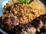 Boulettes de veau a la menthe, cereales pesto rouge