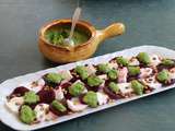 Carpaccio de betterave et mozzarella sauce pesto de fanes de radis