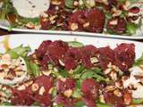 Carpaccio de canard aux noisettes et au crottin de chavignol