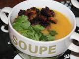 Douceur de courge butternut et de panais, coriandre et croutons de pain d'epices