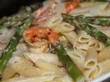 Penne au citron, crevettes et pointes d'asperges