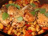 Poulet grille aux herbes sur son lit de gnocchi aux legumes