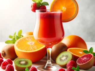 Jus de framboise, orange et kiwi