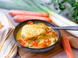 Soupe de poisson au safran, poireaux de Normandie et carottes de la baie du Mont Saint Michel