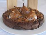 Gâteau poire, chocolat, noix et caramel