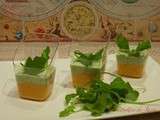 Crème de roquette sur mousse de carottes