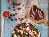 Salade de mâche au magret et feta / ensalada de canónigos con jamón de pato y feta