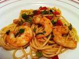 Spaghettis aux scampis et aux 2 poivrons