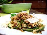 Crumble de courgettes au pesto de flocons, graines & parmesan