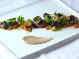 Escargots en barigoule, royale de potiron et crème de champignons