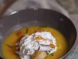 Soupe de carottes à l’orange, st-jacques et chantilly au cumin