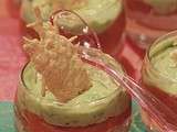 Verrines de rillettes de crabe, pesto rouge et avocat