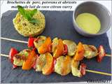 Brochettes de porc aux poivrons et abricots, marinade au lait de coco/curry/citron