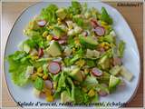 Salade d'avocat, radis, maïs, comté, échalote