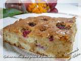 Gâteau moelleux sans gluten aux pêches et framboises