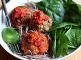 Polpettes italiennes aux épinards et parmesan, nouilles soba