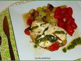 Blancs de poulet basilic-feta et tomates cerises au four