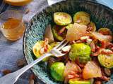 Salade de choux de Bruxelles, lardons, amandes, pomélo