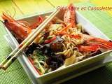 Wok de Gambas au Nouilles Chinoises et Champignons Noirs