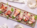 Bouchées de pomme, brie et roquette enroulées de prosciutto crudo pour l’apéro