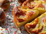 Gâteau aux pêches, au fromage blanc et la rose