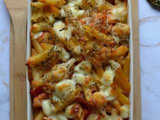 Gratin de pâtes tomates, chou fleur et mozzarella #végétarien