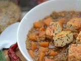 Soupe de lentilles et tofu mariné grillé