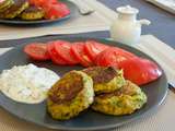 Galettes végétariennes de quinoa aux courgettes et ras el hanout, sauce yaourt