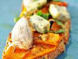 Tartines de ouf courge, fourme d'ambert, ricotta et sauge