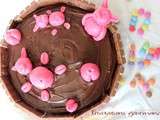 Gâteau tout chocolat et sa marre aux cochons