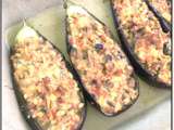 Aubergines farcies aux champignons et pignons