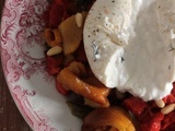 Poivrons confits, burrata, pignons et basilic