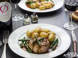 Tournedos d’agneau aux pointes d’asperges vertes et pommes de terre grenaille