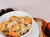 Crevettes curry,miel et chou-fleur