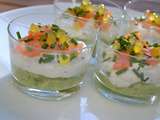 Verrine saumon Boursin avocat et perles de saveurs au citron & poivre