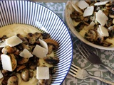 Cmum sans gluten, polenta crémeuse au parmesan et champignons persillés