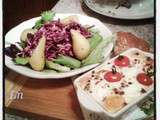 Oeufs cocotte au chèvre et saumon fumé , salade de chou rouge à l'huile de noisette