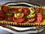 Tarte aux tomates anciennes , pâte brisée à l'huile d'olive au romarin