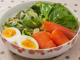 Buddha bowl, avocat, oeuf et truite fumée