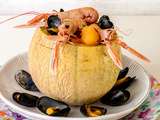 Melon en coque aux langoustines et aux moules