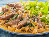 Pâtes fraiches au boeuf et au chou tatsoi