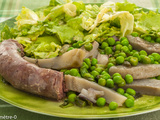 Poêlée de saucisse de canard aux petits pois et artichauts