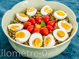 Salade de légumes d’été au riz, comté et œufs