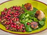 Salade de lentilles aux saint jacques et à la grenade