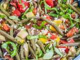 Salade de riz, tomates, haricots verts et aubergine