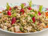 Salade de semoule, haricots verts, dinde, tomates confites et radis