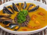 Soupe de potimarron aux lentilles et aux moules