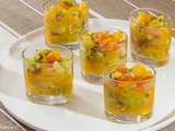 Verrine kiwis, oranges, mangue et truite fumée