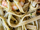 Linguine au crevettes et pesto de pistaches et roquette