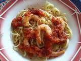 Spaghettis crevettes-coulis de tomates